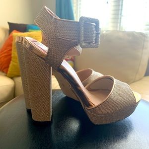 Size 6.5 Rose Gold Shimmery Platform Sandals by Mix No.6